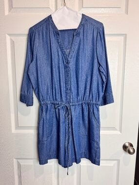 Express Denim Romper with Drawstring Waist, Size Large
